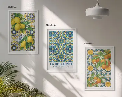 Wanddecoratieset met schilderijen met citroenen en oranjebloesem in Italiaanse stijl