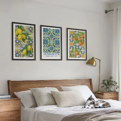 Wanddecoratieset met schilderijen met citroenen en oranjebloesem in Italiaanse stijl