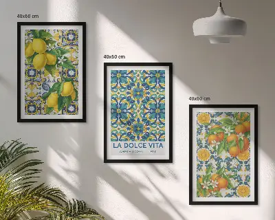 Wanddecoratieset met schilderijen met citroenen en oranjebloesem in Italiaanse stijl