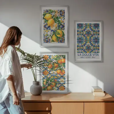 Fotowand met bloemen- en citruspatronen