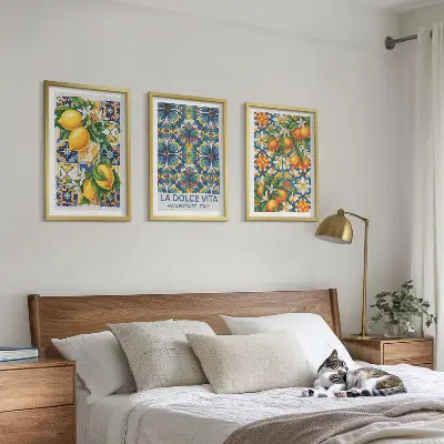 Fotowand met bloemen- en citruspatronen