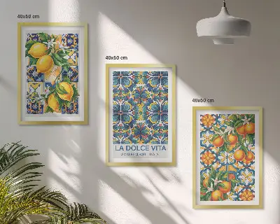 Fotowand met bloemen- en citruspatronen