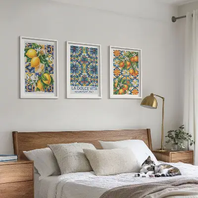 Fotowand met bloemen- en citruspatronen