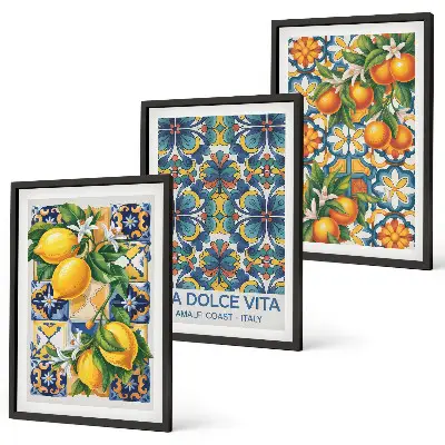 Fotowand met bloemen- en citruspatronen
