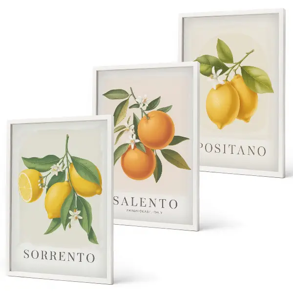 Set schilderijen voor wanddecoratie met citroenen en sinaasappels uit Amalfi