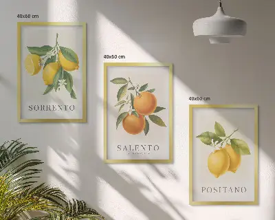Set schilderijen voor wanddecoratie met citroenen en sinaasappels uit Amalfi