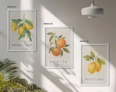 Set schilderijen voor wanddecoratie met citroenen en sinaasappels uit Amalfi