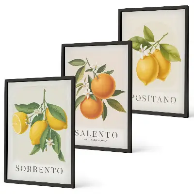Set schilderijen voor wanddecoratie met citroenen en sinaasappels uit Amalfi