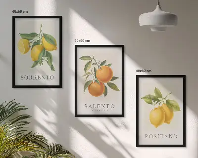 Set schilderijen voor wanddecoratie met citroenen en sinaasappels uit Amalfi