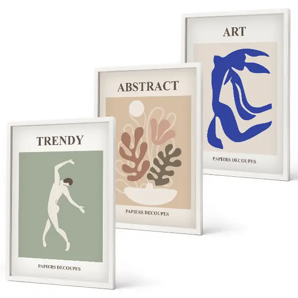 Set van wanddecoratie schilderijen met stijlvolle Matisse plantenmotieven