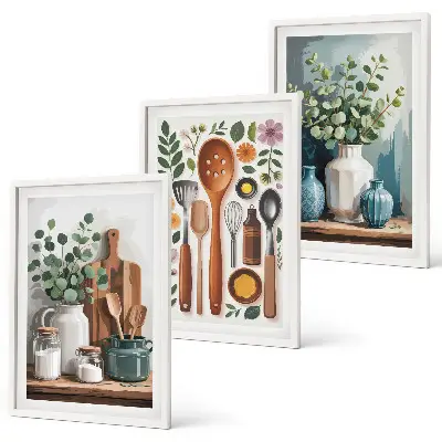 Wanddecoratie set schilderijen Kuchenne roślinne akcesoria