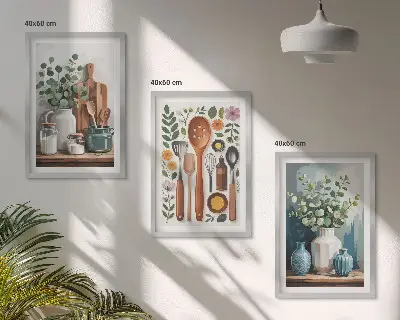 Wanddecoratieset met schilderijen keukenaccessoires met plantenmotief
