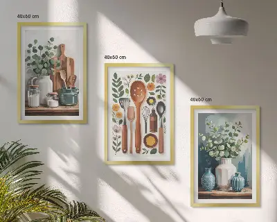 Wanddecoratieset met schilderijen keukenaccessoires met plantenmotief
