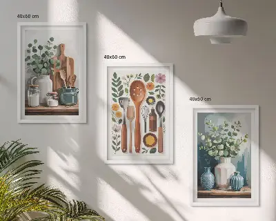 Wanddecoratieset met schilderijen keukenaccessoires met plantenmotief