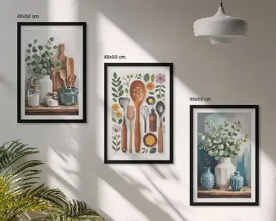 Wanddecoratieset met schilderijen keukenaccessoires met plantenmotief