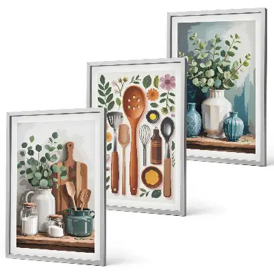 Wanddecoratieset met schilderijen keukenaccessoires met plantenmotief