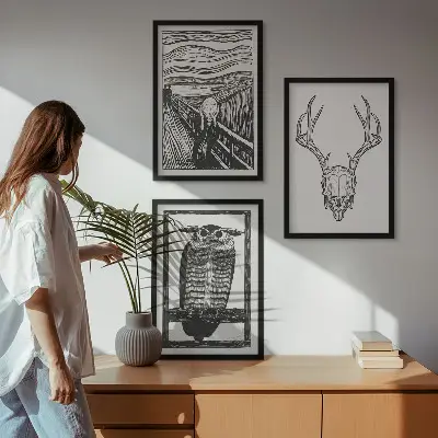 Fotowand met illustratie van een schreeuwende schedel en een uil
