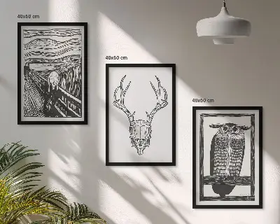 Fotowand met illustratie van een schreeuwende schedel en een uil
