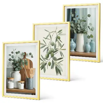 Wanddecoratie set schilderijen groene olijven en eucalyptus