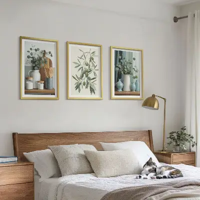 Wanddecoratie set schilderijen groene olijven en eucalyptus