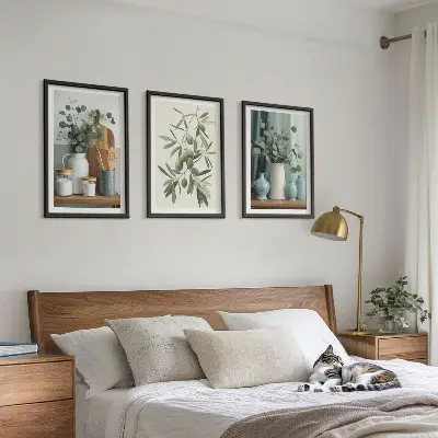 Wanddecoratie set schilderijen groene olijven en eucalyptus