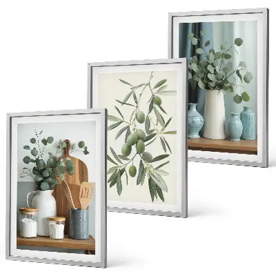 Wanddecoratie set schilderijen groene olijven en eucalyptus