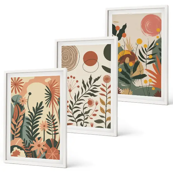 Wanddecoratieset schilderijen met vintage patronen in pastelkleuren