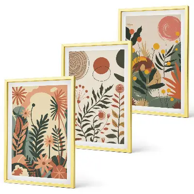 Wanddecoratieset schilderijen met vintage patronen in pastelkleuren