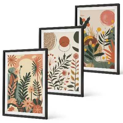 Wanddecoratieset schilderijen met vintage patronen in pastelkleuren