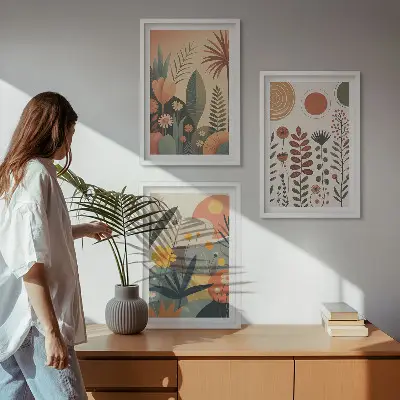 Fotowand met boho natuurlijke plantendessins