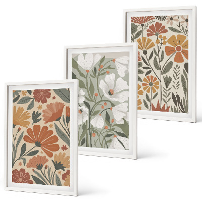 Wanddecoratie set schilderijen Kwiatowe wzory pomarańczowe zielone