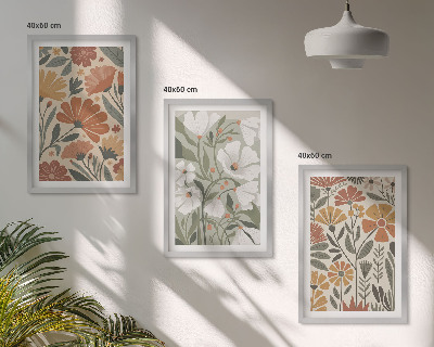 Wanddecoratie set schilderijen Kwiatowe wzory pomarańczowe zielone