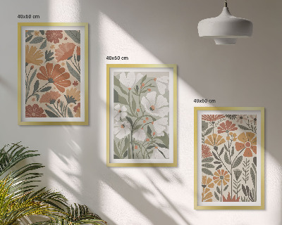 Wanddecoratie set schilderijen Kwiatowe wzory pomarańczowe zielone