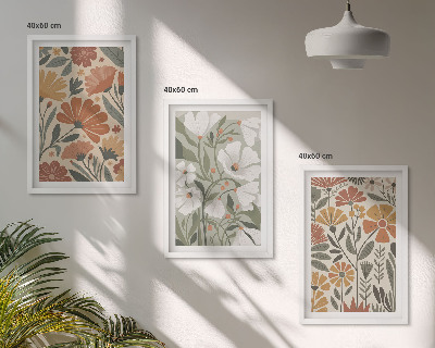 Wanddecoratie set schilderijen Kwiatowe wzory pomarańczowe zielone