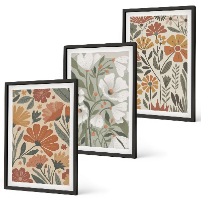 Wanddecoratie set schilderijen Kwiatowe wzory pomarańczowe zielone