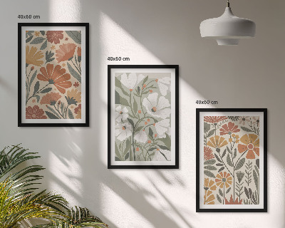 Wanddecoratie set schilderijen Kwiatowe wzory pomarańczowe zielone