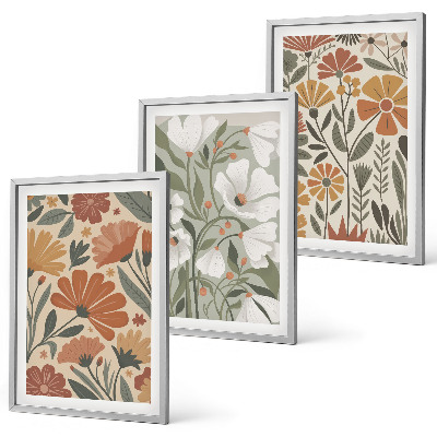 Wanddecoratie set schilderijen Kwiatowe wzory pomarańczowe zielone