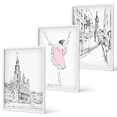 Wanddecoratie set schilderijen Stylowe baletnice i architektura