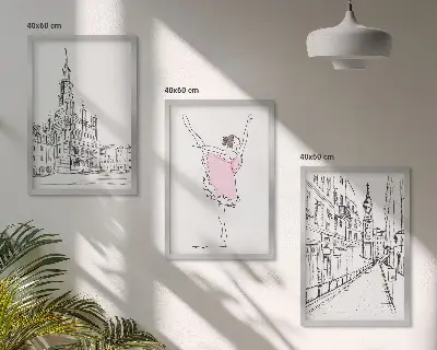 Wanddecoratieset van schilderijen stijlvolle ballerina's en architectuur