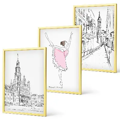 Wanddecoratieset van schilderijen stijlvolle ballerina's en architectuur