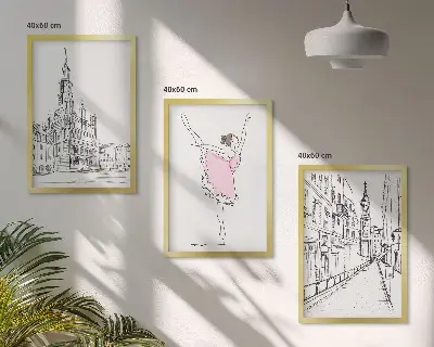 Wanddecoratieset van schilderijen stijlvolle ballerina's en architectuur