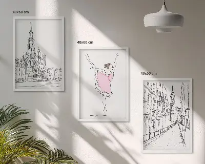 Wanddecoratieset van schilderijen stijlvolle ballerina's en architectuur