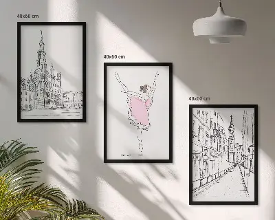 Wanddecoratieset van schilderijen stijlvolle ballerina's en architectuur