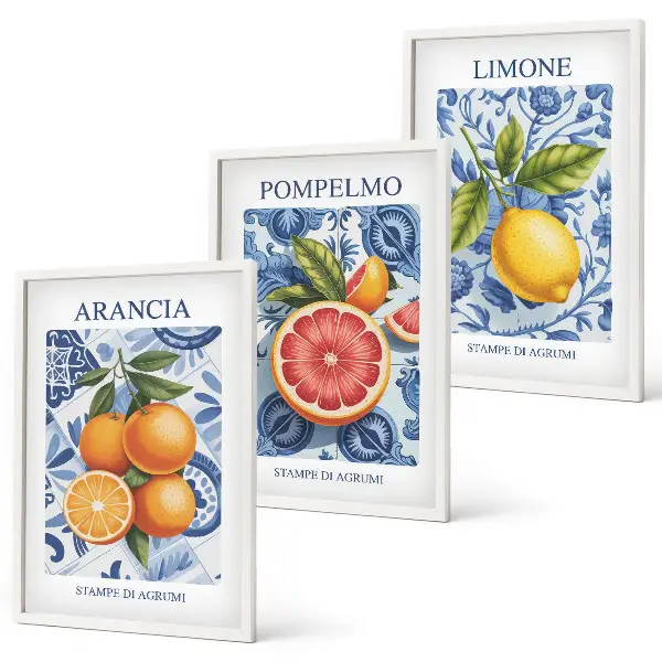 Fotowand met vintage illustraties van citrusvruchten