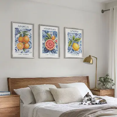 Fotowand met vintage illustraties van citrusvruchten