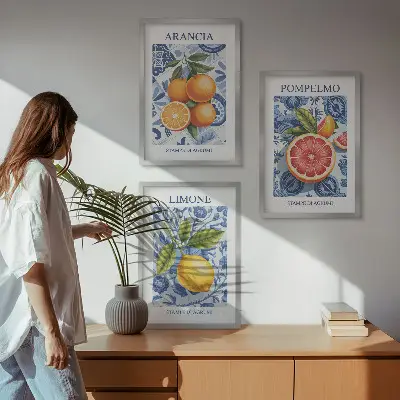 Fotowand met vintage illustraties van citrusvruchten