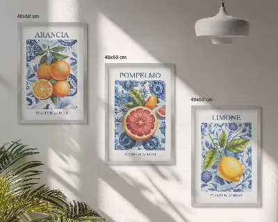 Fotowand met vintage illustraties van citrusvruchten