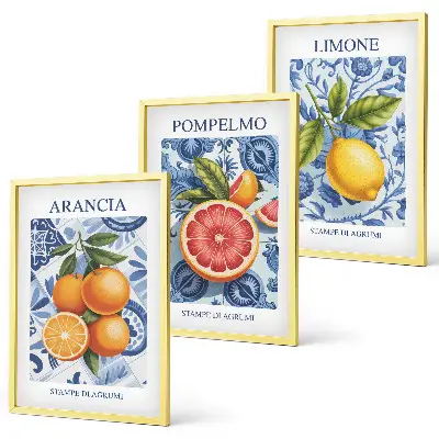 Fotowand met vintage illustraties van citrusvruchten