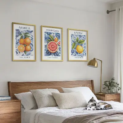 Fotowand met vintage illustraties van citrusvruchten
