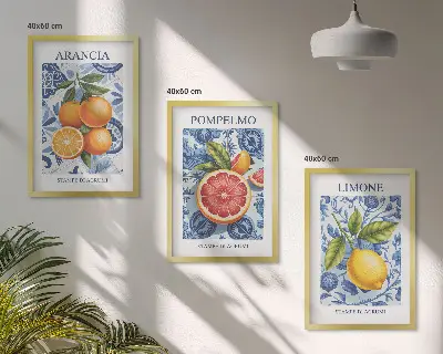 Fotowand met vintage illustraties van citrusvruchten